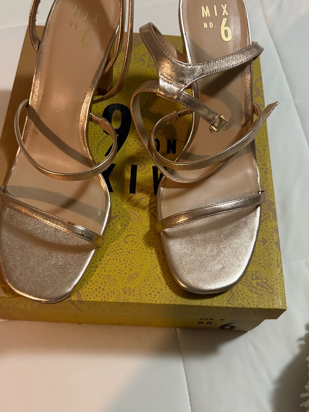 Mix No. 6 Metallic Rose Gold Strappy Block Heel Sandals